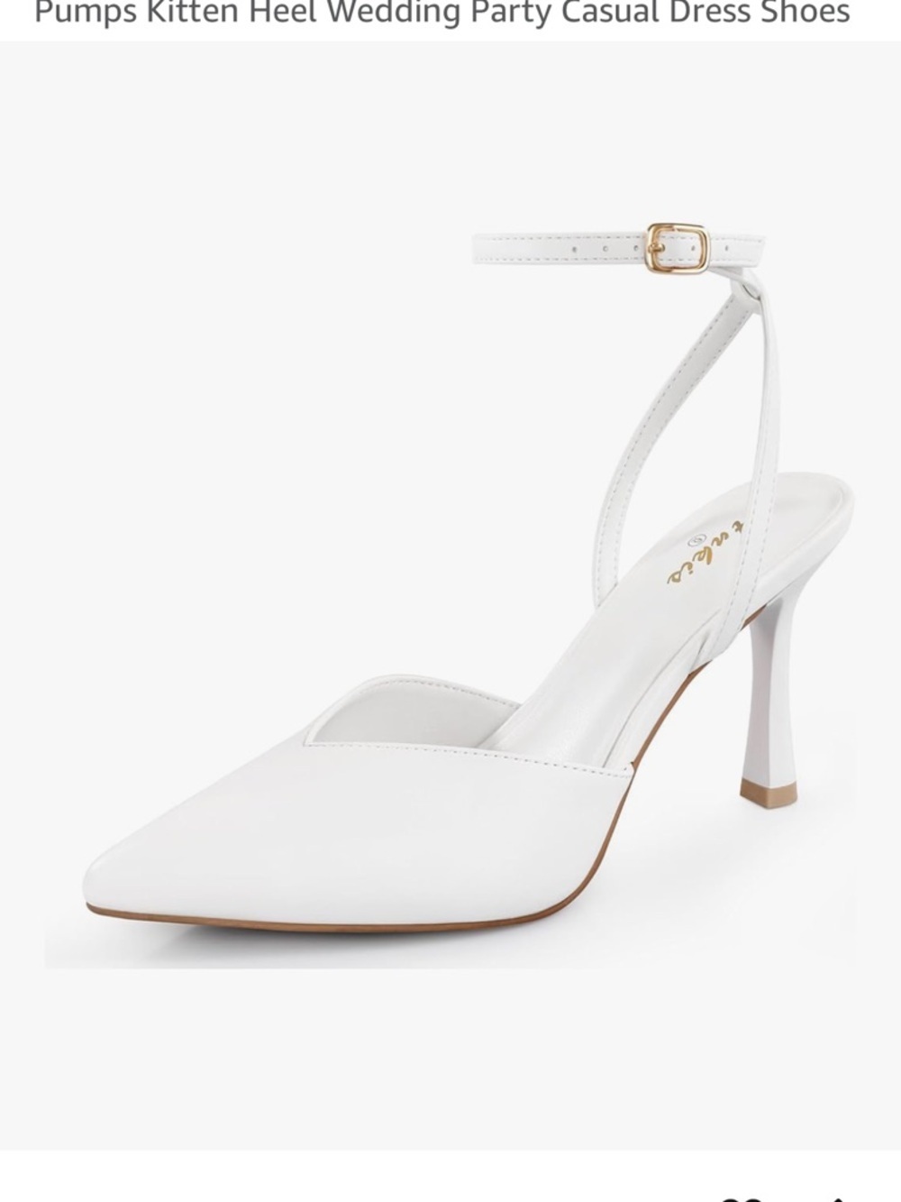 White Ankle-Strap Pointed-Toe Kitten Heel Pumps